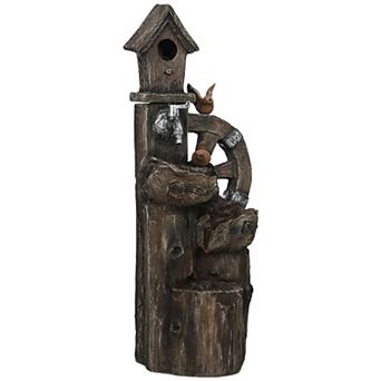 Outsunny 2-in-1 Outdoor Water Fountain with Birdhouse, Outdoor Waterfall