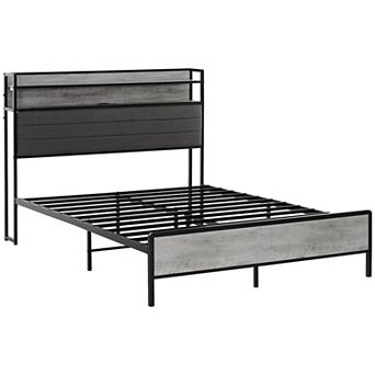 HOMCOM LED Queen Bed Frame with Headboard Charging Station