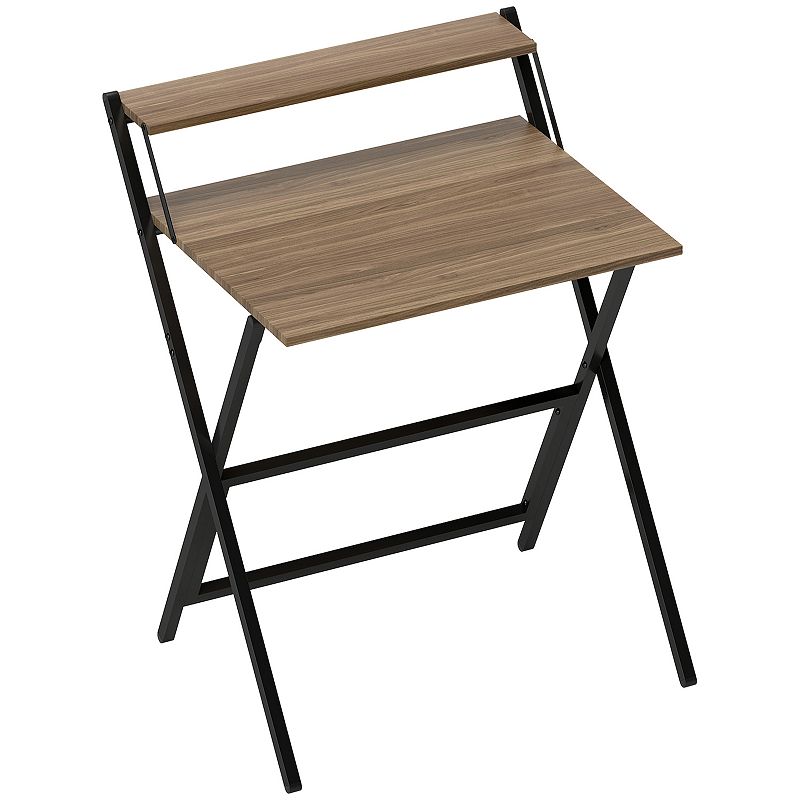 HOMCOM Small Foldable Computer Desk with Monitor Shelf