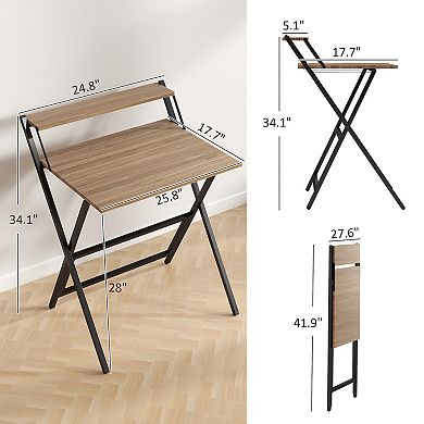 HOMCOM Small Folding Desk Foldable Computer Desk with Monitor Shelf