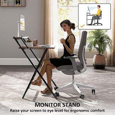 HOMCOM Small Folding Desk Foldable Computer Desk with Monitor Shelf