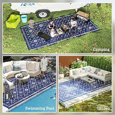 Outsunny Outdoor Rug, 9ft x 18' Floor Mat Rhombus