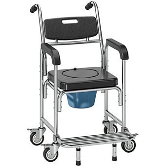HOMCOM Shower Commode Wheelchair, Padded Seat, 330 lbs.
