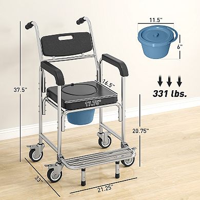 HOMCOM Shower Commode Wheelchair, Padded Seat, 330 lbs.