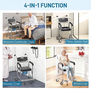 HOMCOM Shower Commode Wheelchair, Padded Seat, 330 lbs.