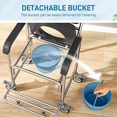 HOMCOM Shower Commode Wheelchair, Padded Seat, 330 lbs.