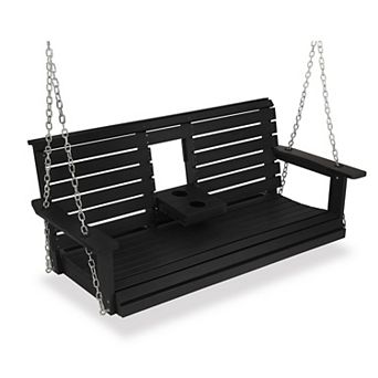 5-Feet Extra Large HIPS 3-Seat Black Porch Swing with Foldable Cup Holders