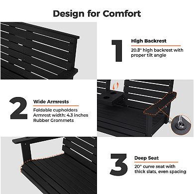 5-Feet Extra Large HIPS 3-Seat Porch Swing with Foldable Cup Holders