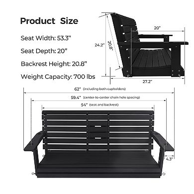 5-Feet Extra Large HIPS 3-Seat Porch Swing with Foldable Cup Holders