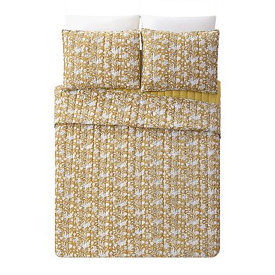 Laurel & Mayfair 3-piece Block Print Floral Quilt Set with Shams