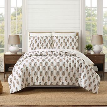 Laurel & Mayfair 3 pc Block Print Floral Quilt Set with Shams