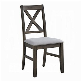 Side Dining Chair Set of 2, X Farmhouse Back, Padded Gray and Beige