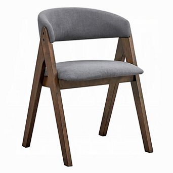 Koko Side Dining Chair Set of 2, Gray Padded Seat and Back, Brown Wood