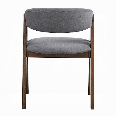 Koko Side Dining Chair Set of 2, Gray Padded Seat and Back, Brown Wood