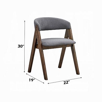 Koko Side Dining Chair Set of 2, Gray Padded Seat and Back, Brown Wood