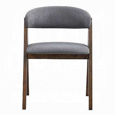 Koko Side Dining Chair Set of 2, Gray Padded Seat and Back, Brown Wood