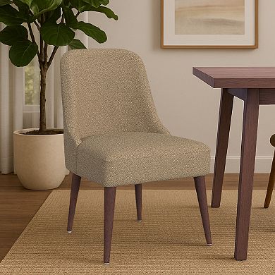 Guy Dining Chair with Dark Amber Tapered Legs, Brown Boucle Fabric