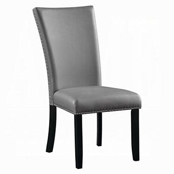 Aline Side Dining Chair Set of 2, Gray Faux Leather, Nailhead Trim