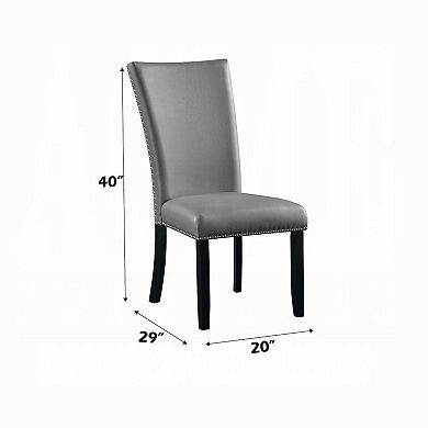 Aline Side Dining Chair Set of 2, Gray Faux Leather, Nailhead Trim