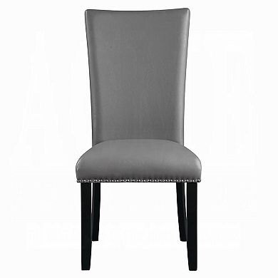 Aline Side Dining Chair Set of 2, Gray Faux Leather, Nailhead Trim