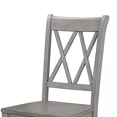 Janu Set of 2 Side Dining Chair, X Shaped Backrest, Gray Solid Wood
