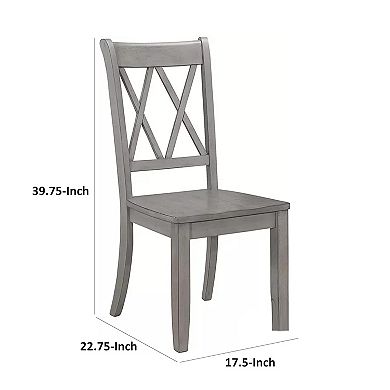 Janu Set of 2 Side Dining Chair, X Shaped Backrest, Gray Solid Wood