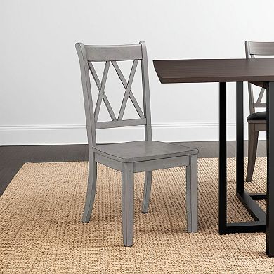 Janu Set of 2 Side Dining Chair, X Shaped Backrest, Gray Solid Wood