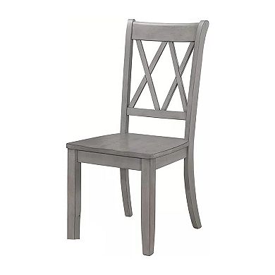 Janu Set of 2 Side Dining Chair, X Shaped Backrest, Gray Solid Wood