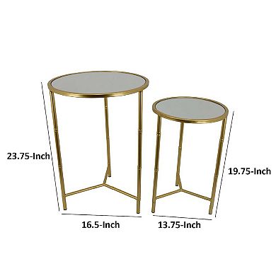 Modern Plant Stand Table Set of 2, Round Mirror Top, Gold Metal Base