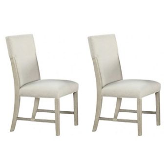 Hagy Side Dining Chair Set of 2, Natural Brown Solid Wood, Soft White Fabric
