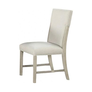 Hagy Side Dining Chair Set of 2, Natural Brown Solid Wood, Soft White Fabric