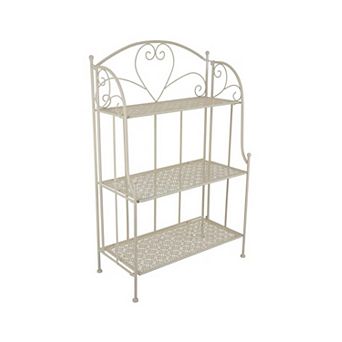 Modern Plant Stand with 3 tier Shelves, Scrolled Floral White Metal