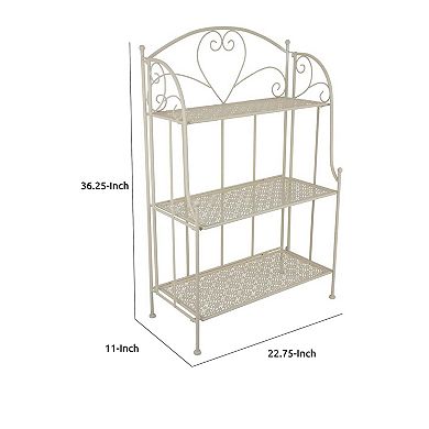 Modern Plant Stand with 3 Tier Shelves, Scrolled Floral White Metal