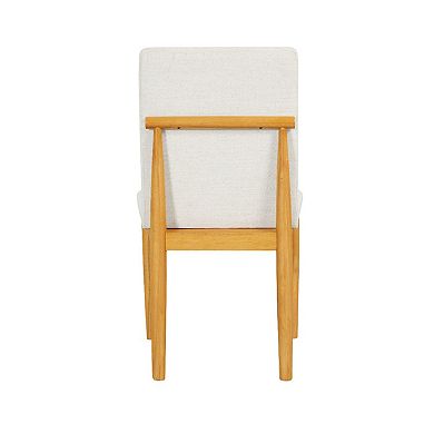 Side Dining Chair Set of 2, Solid Wood, Cream Textured Woven Fabric