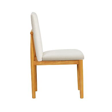 Side Dining Chair Set of 2, Solid Wood, Cream Textured Woven Fabric