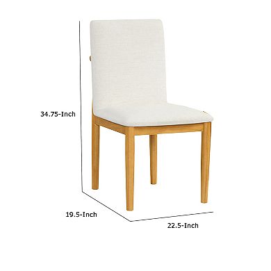 Side Dining Chair Set of 2, Solid Wood, Cream Textured Woven Fabric