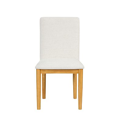 Side Dining Chair Set of 2, Solid Wood, Cream Textured Woven Fabric