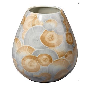 Aery Decorative Vase, Printed Pattern Glossy Blue Ceramic, 8 Inch