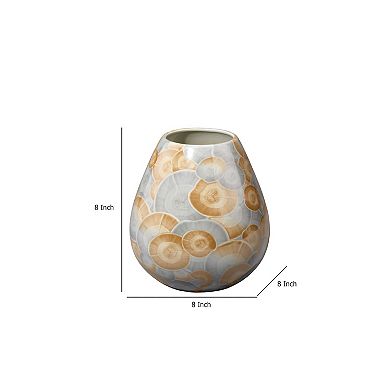 Aery Decorative Vase, Printed Pattern Glossy Blue Ceramic, 8 Inch