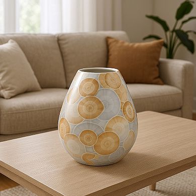 Aery Decorative Vase, Printed Pattern Glossy Blue Ceramic, 8 Inch