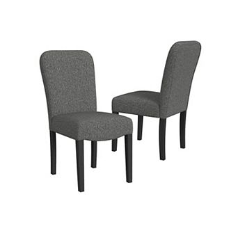 Dining Chair Set of 2, Modern Rounded Back, Black Woven Fabric