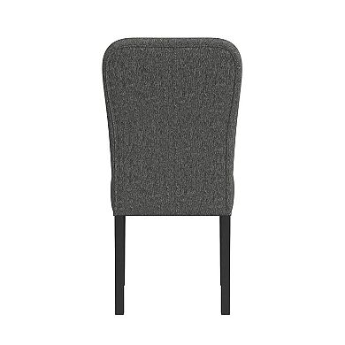 Dining Chair Set of 2, Modern Rounded Back, Black Woven Fabric