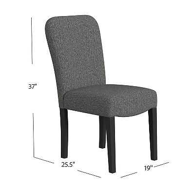 Dining Chair Set of 2, Modern Rounded Back, Black Woven Fabric