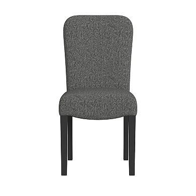 Dining Chair Set of 2, Modern Rounded Back, Black Woven Fabric