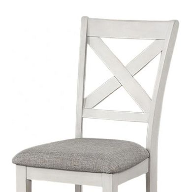 Rone Side Dining Chair Set of 2, Rustic White Rubberwood, Gray Fabric
