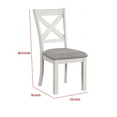 Rone Side Dining Chair Set of 2, Rustic White Rubberwood, Gray Fabric