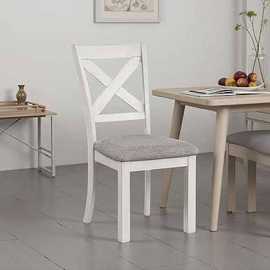 Rone Side Dining Chair Set of 2, Rustic White Rubberwood, Gray Fabric