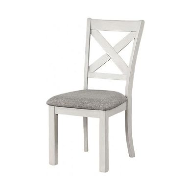 Rone Side Dining Chair Set of 2, Rustic White Rubberwood, Gray Fabric