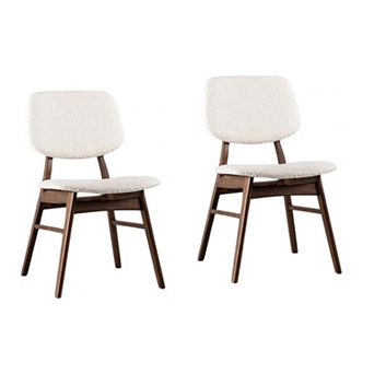 Lexy Side Dining Chair Set of 2, Angled Legs, Walnut Brown Solid Wood, Beige Boucle