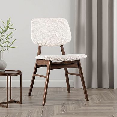 Lexy Side Dining Chair Set of 2, Angled Legs, Walnut Brown Solid Wood, Beige Boucle